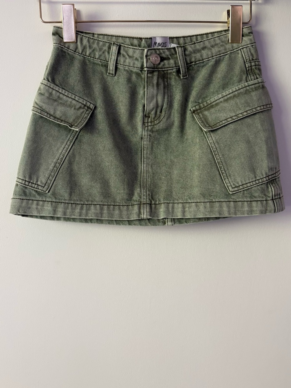 NWOT Princess Polly Green Denim Cargo Mini Skirt Y2K - Size 0